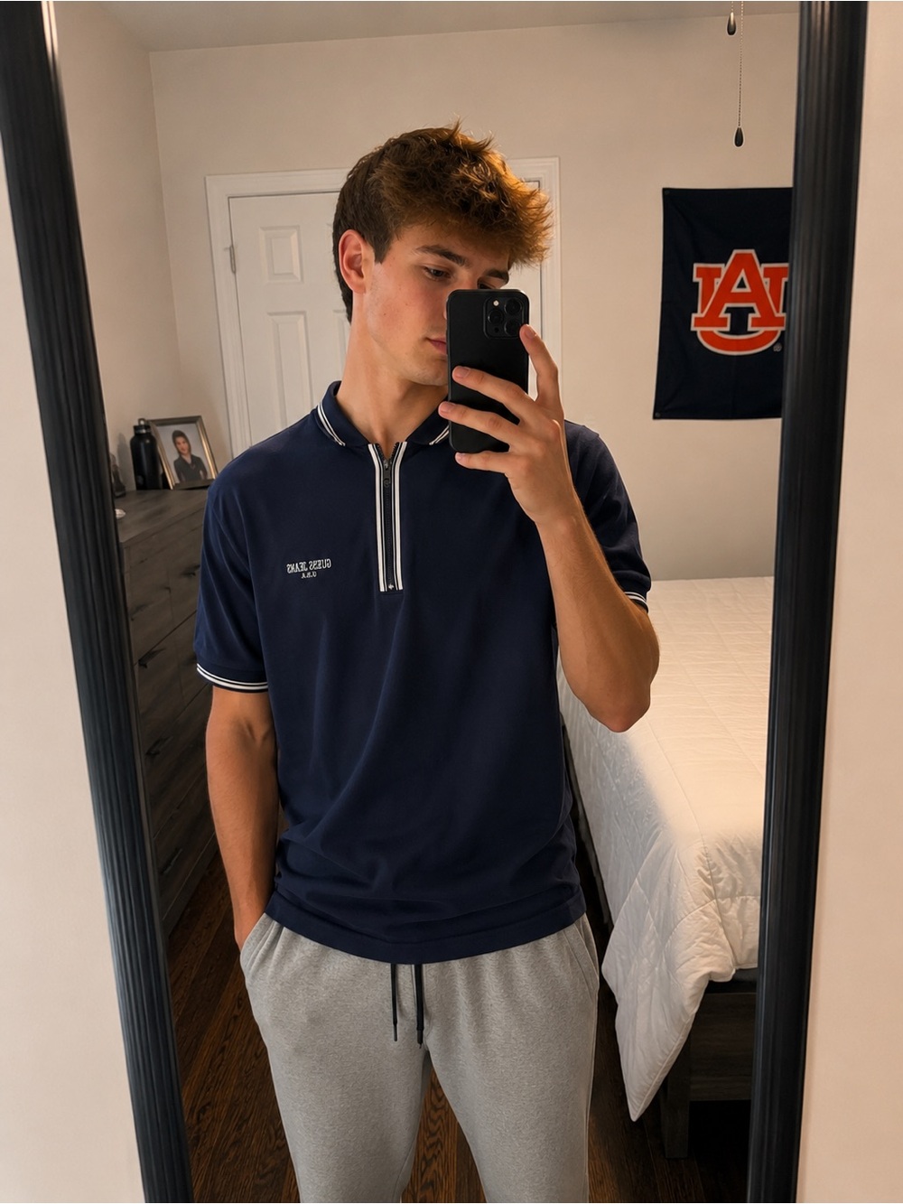 Guess Navy Polo with White Contrast Trim